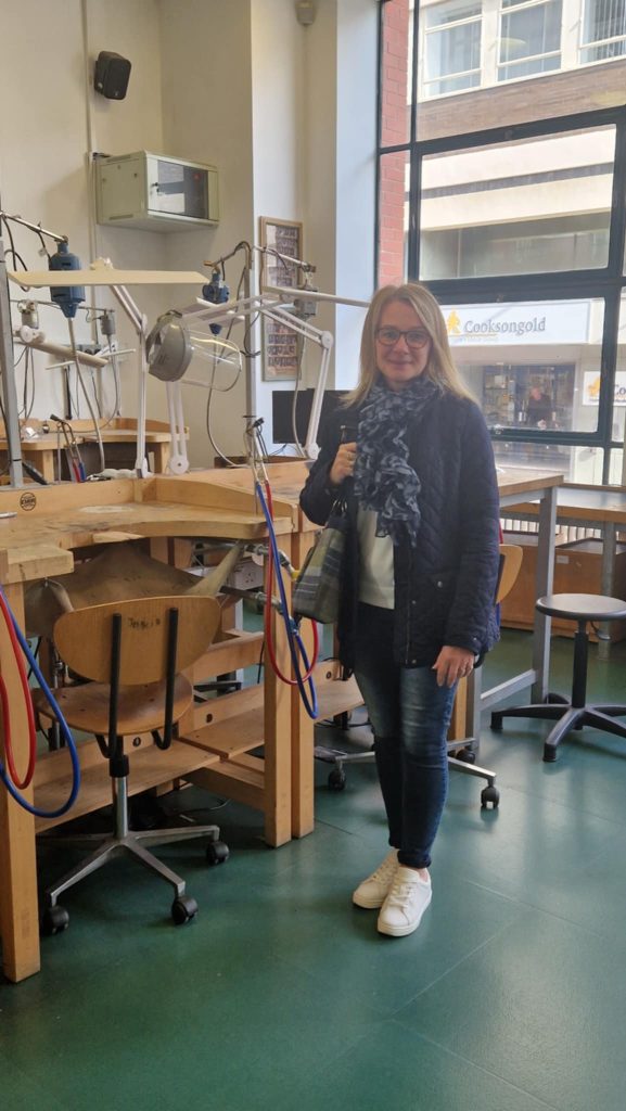Justine in the Jewellery workshop in Birmingham School of Jewellery